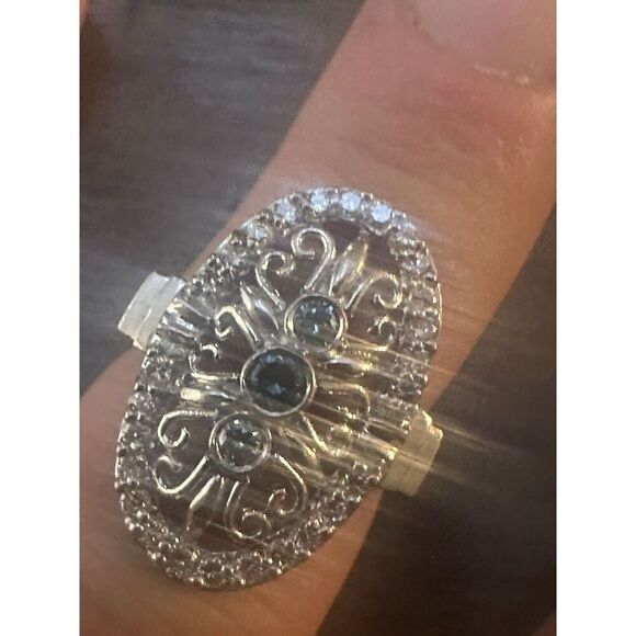 995 Pure Platinum Diamond & Fancy Blue Diamond Statement Ring Size 6.5 12.3 Gr - Picture 16 of 16